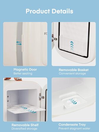 Міні холодильник FOHERE 5 літрів, USB живлення, 220V/12V, для напоїв та догляду за шкірою, білий