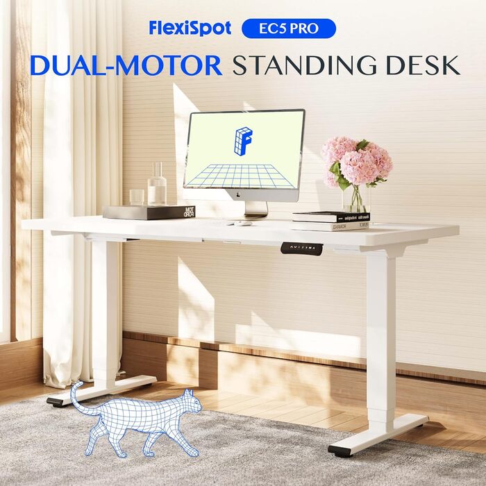 Регульований за висотою стіл FLEXISPOT 160x80 см, білий, електричний, з подвійним мотором, 160 кг, 3-секційний