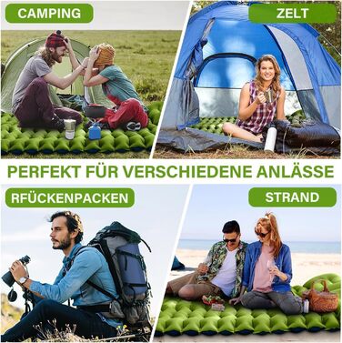 Кемпінговий надувний матрац Yuzonc Isomatte з вбудованим насосом-помпою та подушкою, компактний двопомісний матрац для походу, туризму та пляжу