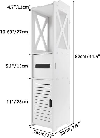 Ванна кімната з високою шафою Qimu, водонепроникна тумба для ванної кімнати, окремо стояча, 80x18x20см, біла
