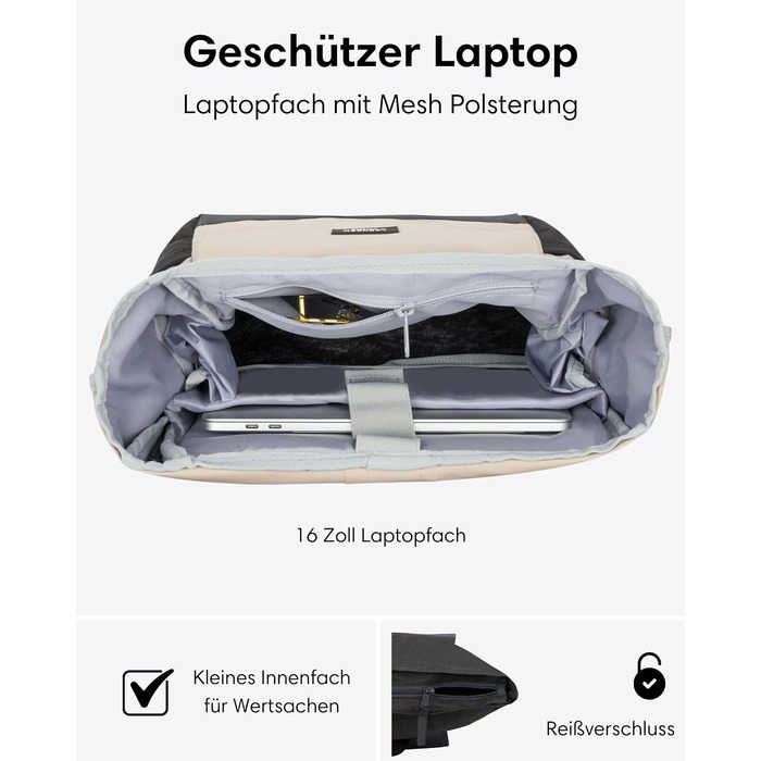 Рюкзак LARKSON для жінок та чоловіків - No 4 Large - Рюкзак на колесах 21 л з відділенням для ноутбука 16 дюймів Uni, Work & Bike - Великий туристичний рюкзак з ременем для візка (пісочний сірий)