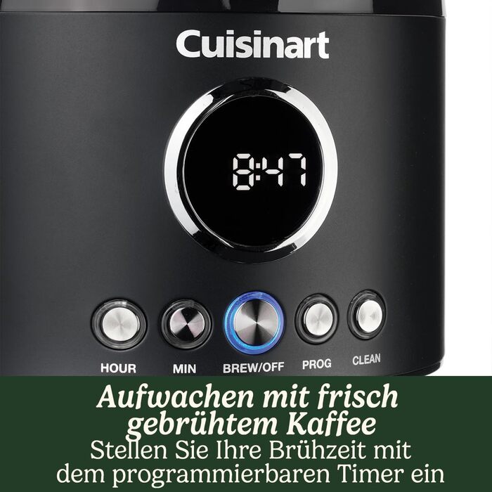 Кавоварка з фільтром Cuisinart 1,8 л графин/12 чашок, функція швидкого заварювання, програмований таймер на 24 години, функція підтримки тепла на 40 хвилин Витяжка душової лійки, можна мити в посудомийній машині Чорний