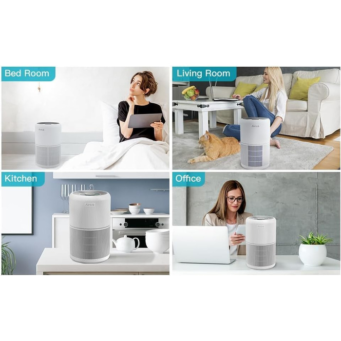 Повітряний очисник AIRTOK з ароматерапією, фільтр HEPA H13, 4-ступенева фільтрація, для алергіків, 3 швидкості