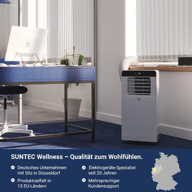 Мобільний кондиціонер Suntec Wellness Motion 2.0 Eco R290 Кондиціонер Mobile Quiet Кімнати до 25 кв.м Зі шлангом для відпрацьованого повітря Потужність охолодження 7,000 BTU/год, 2,1 кВт Для дому та офісу, білий