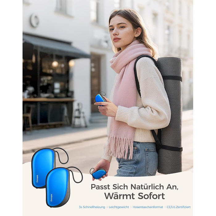 Електричні грілки для рук OCOOPA 2 шт. з дизайном гребінця, багаторазові, 4000mAh, 1.5 см, для рукавичок та кишень, подарунок на Новий рік, для жінок, зимові аксесуари, UT5 Sway Wiesengeflüster (Ocoopa x Artist Edition) (Блакитний)