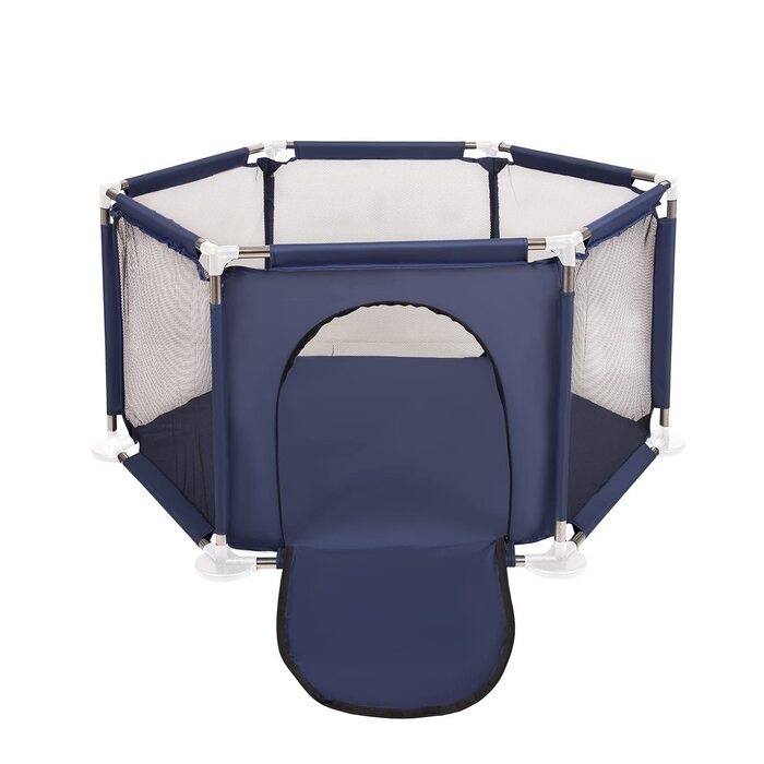 Шестигранний дитячий манеж з кульками, сірий:білий/сірий/пудрово-рожевий, 100 кульок сірих:білих/сірих/пудрово-рожевих