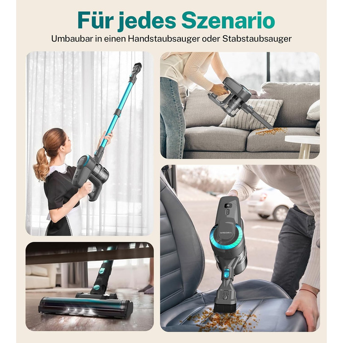 Акумуляторний пилосос 25000Pa, 175W, 50хв роботи, бездротовий, з антизаплутувальною насадкою, самостійно стоячий, легкий ручний пилосос. Підходить для килимів, твердих підлог, видалення шерсті тварин (Цянь)