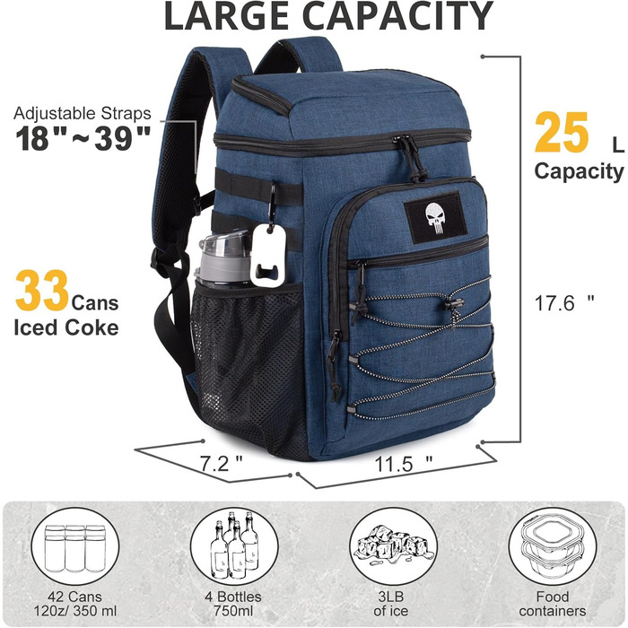 Тактичний холодильний рюкзак 25L: ізольований, водонепроникний, міцний. Ідеально для роботи, відпочинку, кемпінгу та походів (блакитний)