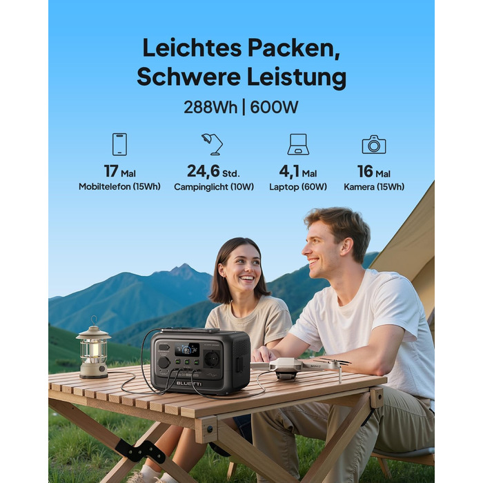 BLUETTI Elite 30 V2: Портативна електростанція 288 Wh, LFP акумулятор, 600W, Power Lifting 1500W, сонячний генератор для кемпінгу та екстрених ситуацій