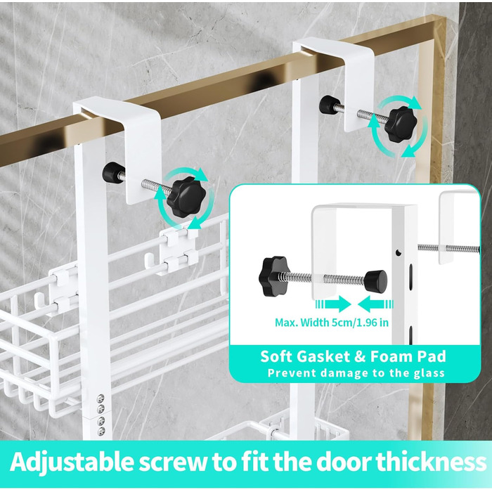 Настінна поличка для душу HapiRm з 22 гачками та 2 тримачами для зубних щіток, 5 ярусів (білий)