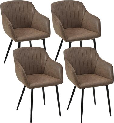 Обідні стільці для їдальні з підлокітниками, комплект 4 шт, темно-коричневі. М'яке сидіння з поліестеру для кухні, вітальні, спальні