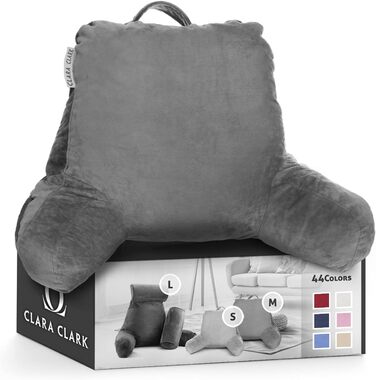 Подушка для читання Clara Clark з підлокітниками для дітей та дорослих – преміум подушка з піною з пам'яті для перегляду телевізора та сидіння в ліжку – сіра, середнього розміру