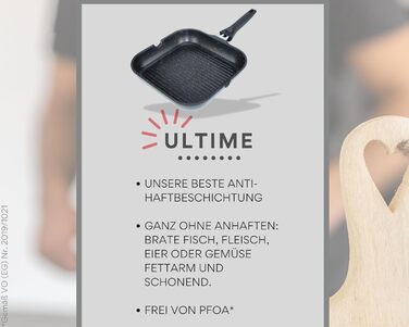 DIVORY Сковорода-гриль 28x28 см з виливом та знімним ручкою - сковорода для стейків на індукційній плиті, з антипригарним покриттям, з лопаткою та захистом для сковороди, чорна