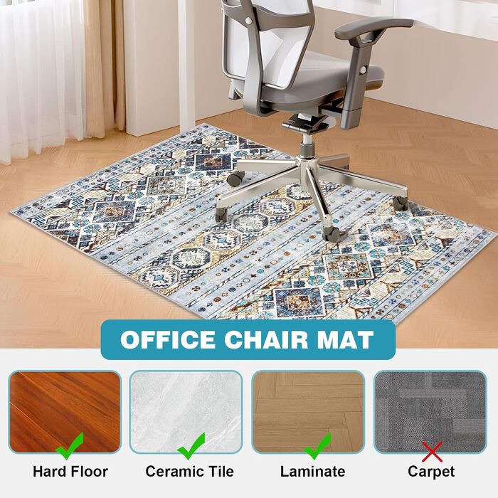 Килимок під офісний стілець 90x120 см, захист для підлоги, антиковзаюча підкладка, для ламінату та плитки (90 x 120 см, блакитно-коричнева геометрія)