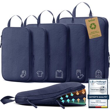 Набір компресійних органайзерів для одягу в дорогу (5 шт), нейлонові дорожні сумки-кубики для валізи та рюкзака, темно-синій