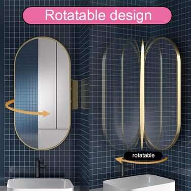 Дзеркало для ванної кімнати Eckspiegel, поворотне, овальне, з металевим каркасом, HD, захищене від вибухів, розміри 30x50 см, 35x60 см, 40x80 см, 50x80 см, колір чорний