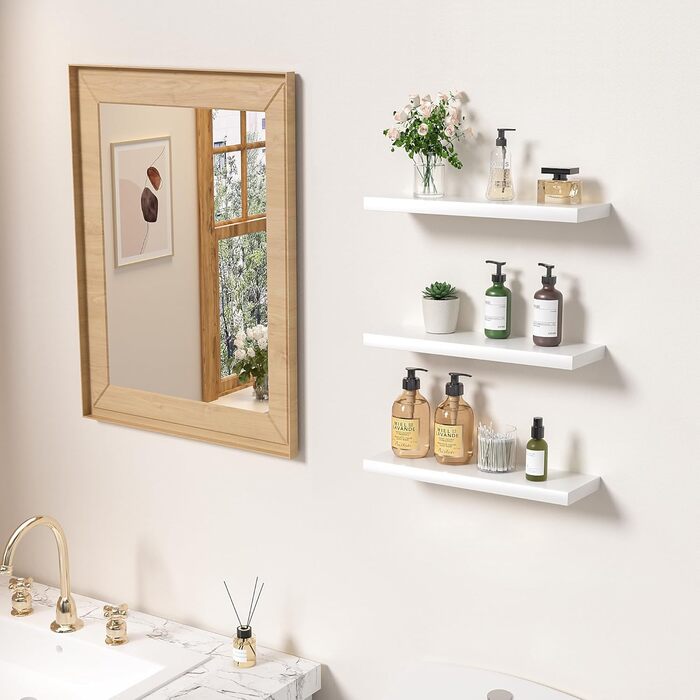 Набір білих настінних полиць-невимок (3 шт.) для ванної, спальні, вітальні та кухні — приховані полиці для декору та зберігання