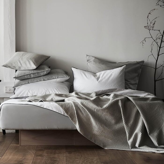 Покривало URBANARA Lixa-100 чиста бавовна, бежеве, текстуроване в ялинку-275x265 см, покривало, ковдра, покривало для ліжка, покривало для дивана, бежеве бавовняне ковдру 175 х 265 см