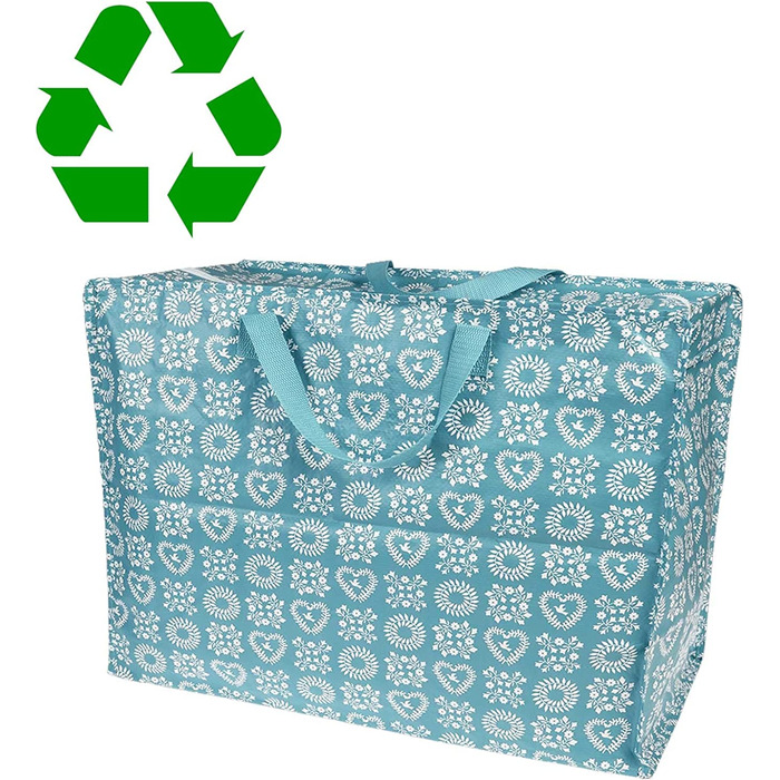 Гігантська сумка для покупок, перероблена сумка для покупок, гігантська сумка, універсальна сумка (синя дружба - квітка у формі серця)