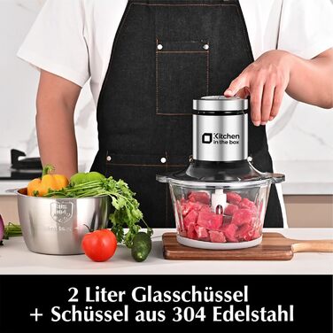 Електричний кухонний подрібнювач Zerkleinerer Küche 400W з 2 чашами (2L+2L) та подвійними лезами з нержавіючої сталі. Подрібнювач для м'яса, овочів, цибулі, фруктів. Срібний колір.