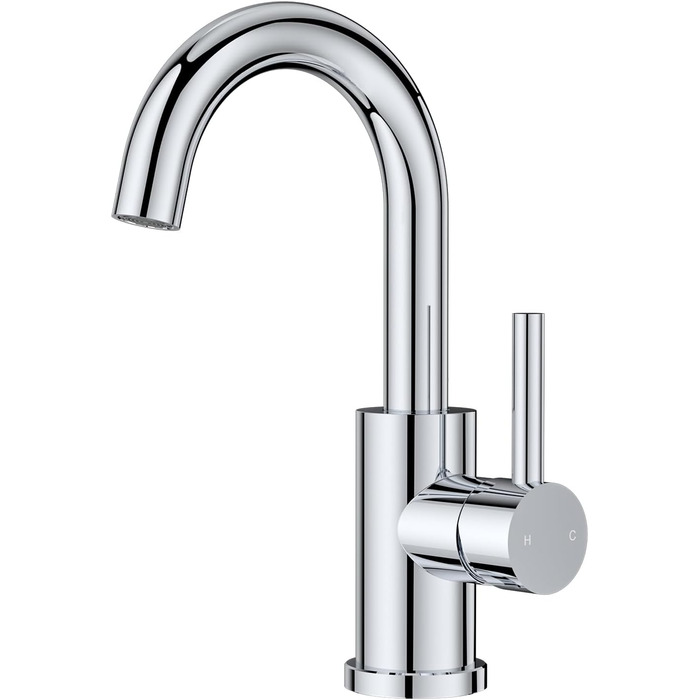 Змішувач для ванної кімнати/кухні FORIOUS Hoch 360° з нержавіючої сталі, з підйомом 175 мм, з підключенням до гарячої та холодної води, полірований хром