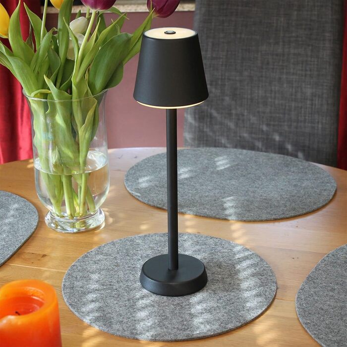 LED настільна лампа з акумулятором 2400 mAh, 16 світлодіодів, 3 режими яскравості, IP54, білий колір, чорний корпус (10,7 x 10,7 x 39 см)