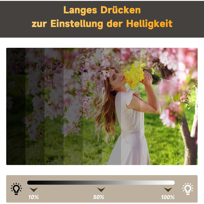 Дзеркало для ванної кімнати SONNI LED з підсвічуванням 50x70 см, сенсорне керування, 3 кольори світла, проти запотівання, функція пам'яті, білий