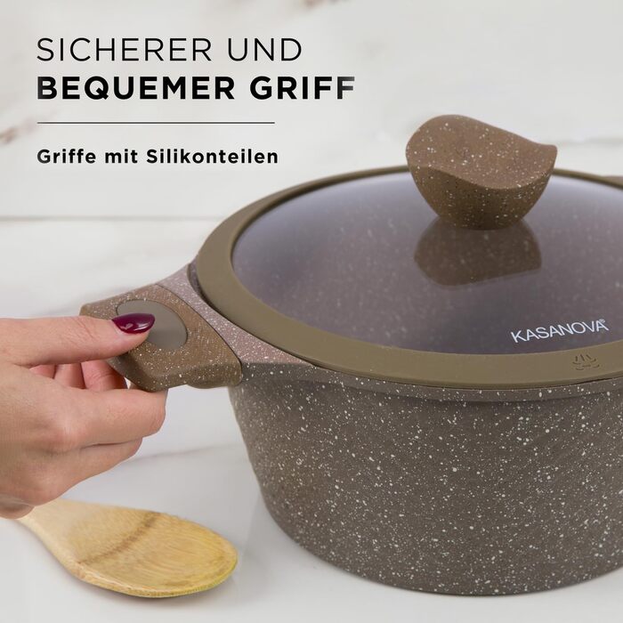 Набір каструль та сковорідок KASANOVA з антипригарним покриттям, індукційне дно, 4-шарове покриття, сучасний дизайн