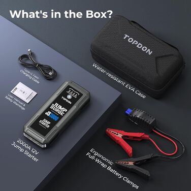 TOPDON JS3000 Powerbank для запуску двигуна: стартер, бустер для авто, 24000mAh (2500A), LED, для бензинових та дизельних двигунів до 9L/7L