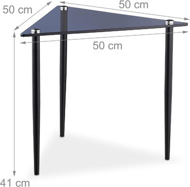 Журнальний столик Relaxdays, журнальний столик трикутний, HBT 450x50 см, скло та сталь, вітальня, журнальний столик сучасний, сіро-чорний