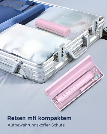 Електрична зубна щітка звукового типу для дорослих та дітей, 5 режимів чищення, 3 рівні інтенсивності, таймер, 8 насадок, чохол для подорожей, рожевий колір