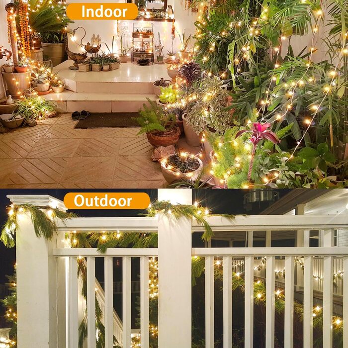 EASTERNSTAR Гірлянда світлодіодна мідний дріт 20м, 200 LED, EU штекер, 8 режимів, вологостійка, для декору інтер'єру, екстер'єру, саду, вечірки, Різдва, тепле біле світло