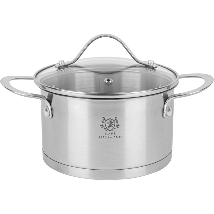 Нержавіюча каструля Karl Hausmann 3.6L, Ø 20 см - каструля для індукційних плит та всіх типів плит з кришкою, суповий та паста-топ, нержавіюча сталь