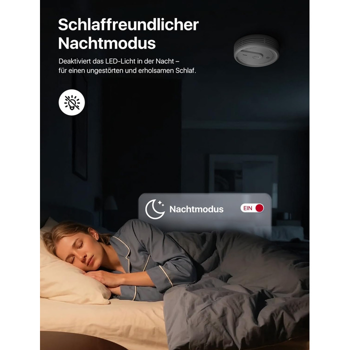 X-Sense Розумний димовий датчик з Wi-Fi, EN 14604, нічний режим, 10 років служби, змінна батарея, керування через додаток, XS0E-iR, білий