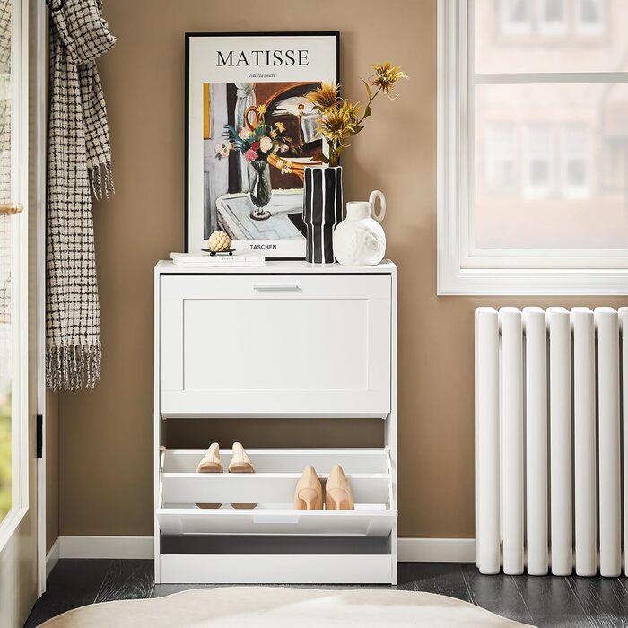 SoBuy FSR137-L-F: Взуттєва шафа/органайзер для взуття, 2 дверцята, 60x115x23 см (білий)