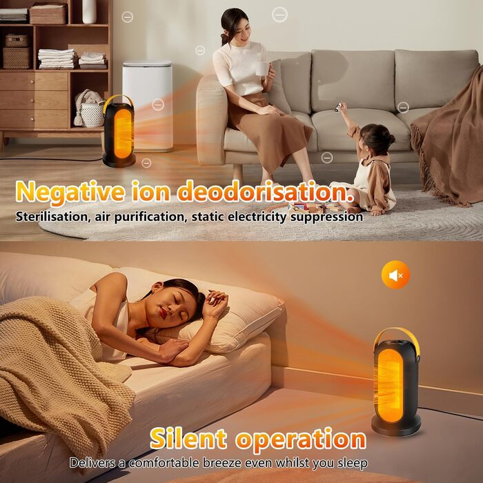 Електричний обігрівач з керамічним PTC нагрівачем, 1200W, з термостатом та захистом від перегріву та перекидання. Підходить для дому та офісу.