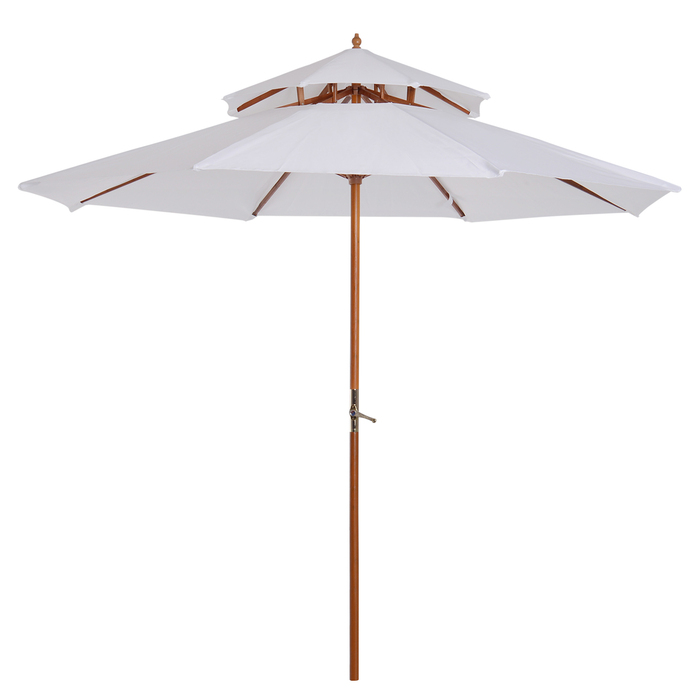 Дерев'яна садова парасолька Outsunny Parasol з подвійним навісом, кремова, ідеальна для балкона та саду