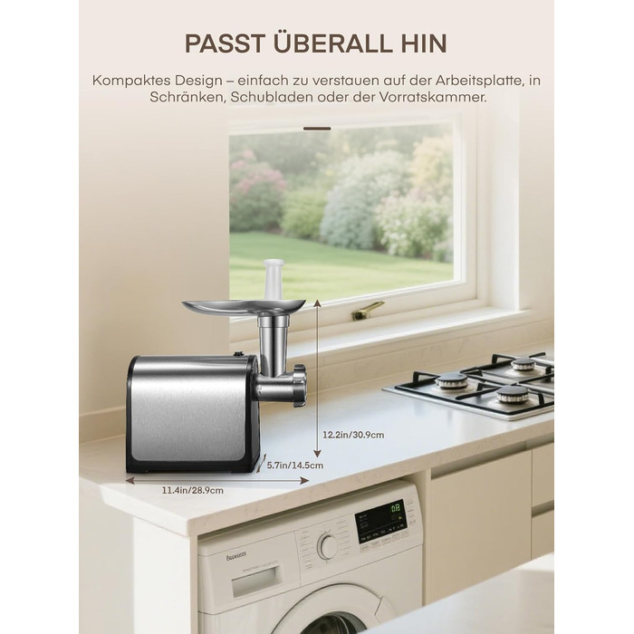 Електрична м'ясоподрібнювач Fleischwolf 3 в 1 з набором для ковбаси та 3-ма лезами з нержавіючої сталі