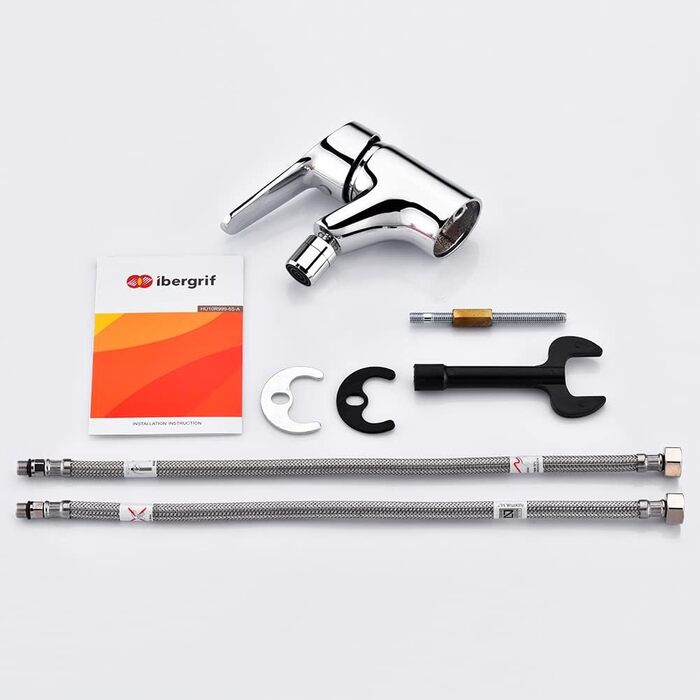 Змішувач для умивальника Ibergrif M11050 з одним важелем, 60 мм, хром, без висувної каналізаційної трубки, керамічна картридж, без крапель, водозберігаючий, 3/8″ підключення