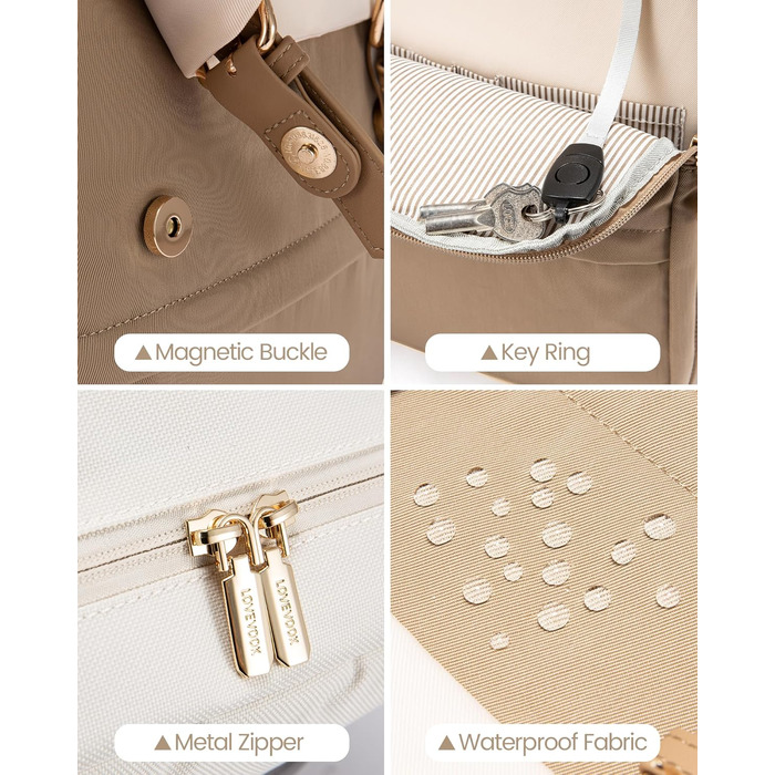 Жіночий рюкзак LOVEVOOK 15.6 дюймів: водонепроникний, для ноутбука, універсальний, для роботи, навчання, подорожей, бежевий/коричневий