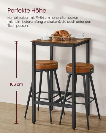 Столик барний VASAGLE, кухонний, для вітальні, 60x60x106 см, сталевий каркас, індустріальний дизайн, вінтажний колір, проста збірка LBT035K01