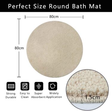 Килимок для ванної кімнати Famibay: набір з 3 частин, антиковзаюча, м'яка, швидковисихаюча, 80x80 см, бежевий