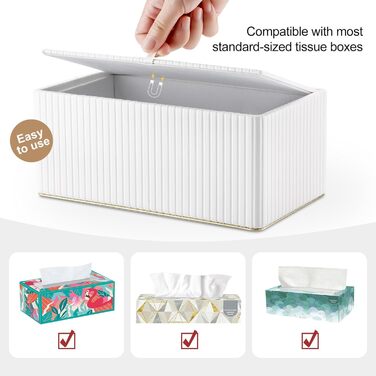 Скляниця для серветок KingFOM з золотим обідком, шкіра PU, для вітальні, ванної кімнати та офісу (біла, прямокутна)