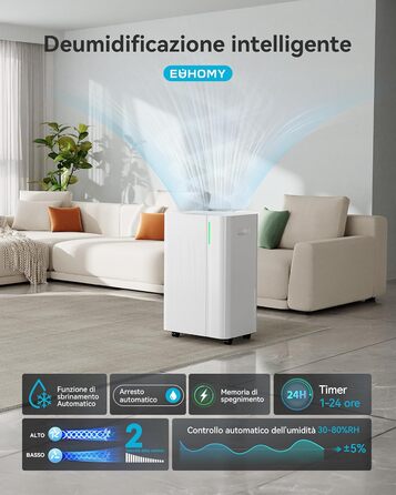 EUHOMY Електричний осушувач повітря для підвалу з відведенням води, тихий, енергоефективний, з автоматичним розморожуванням, таймером, для квартири до 50 м² (20 л/24 год)