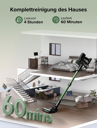 Бездротовий акумуляторний пилосос Vexilar V9PRO: 500W, 45Kpa, 60 хвилин роботи, LED дисплей, для твердих поверхонь, килимів та шерсті тварин