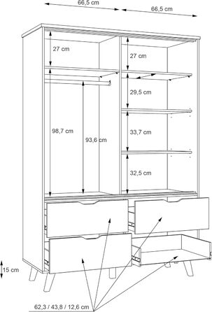 Шафа Forte VANKKA, дуб/білий, 154.7x86.3x42 см, 2 дверцята, 4 шухляди