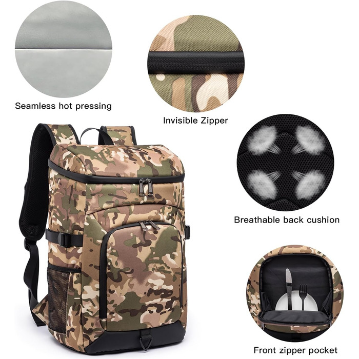 Рюкзак-холодильник Laripwit на 54 банки, 32л, камуфляж - ідеальний для пікніків, походів та кемпінгу