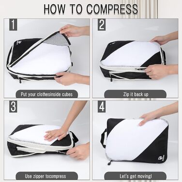 Набір компресійних органайзерів для одягу AiQInu, 5 шт, дорожні сумки-пакувальники з мішком для взуття та білизни, ультралегкі розширювані органайзери для валізи та ручної поклажі (Чорний)