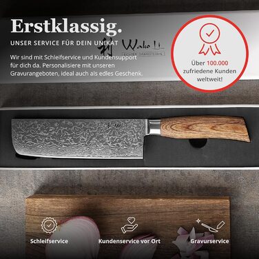 Японський ніж Wakoli EDIB Pro Nakiri з дамаської сталі (серцевина VG10), 18 см - гострий, точний та ергономічний. Ніж з ручкою з паккавуду в подарунковій коробці - для овочів та зелені, срібний.