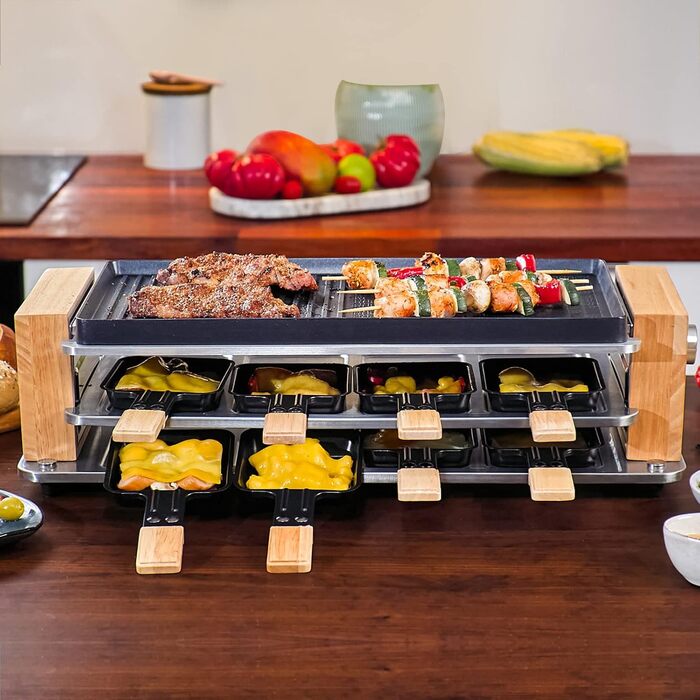 Раглеті гриль COKLAI на 8 осіб з антипригарним покриттям, для вечірок, з регулюванням температури, 8 сковородок та дерев'яними шпателями